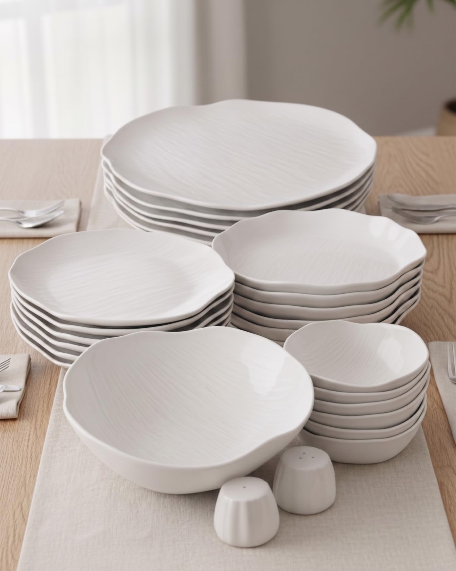BAVARY Cermico-W 27-Pcs Ceramic Dinner Sets for 6 People – Ceramic Plates and Bowls Set – Dinner Plates Set of 6, Dessert & Deep Plates and Bowls, Microwave/Dishwasher Safe Plates Set, Dinnerware Sets