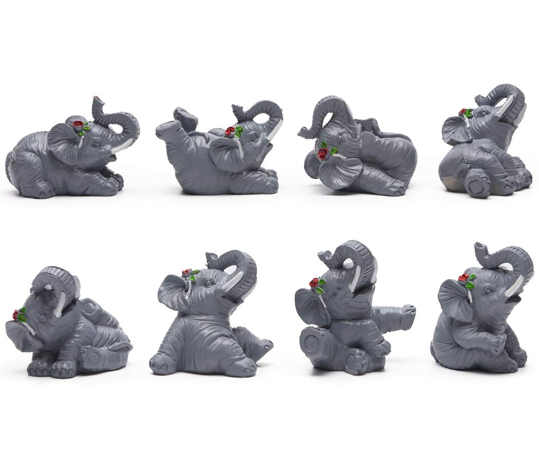 BRASSTARResin Statue Eight Elephants1.8” Home Office Feng Shui Decor Collection Spirit Animal Talisman Figurine Love Wealth Luck Gather PTZD050 (Grey)
