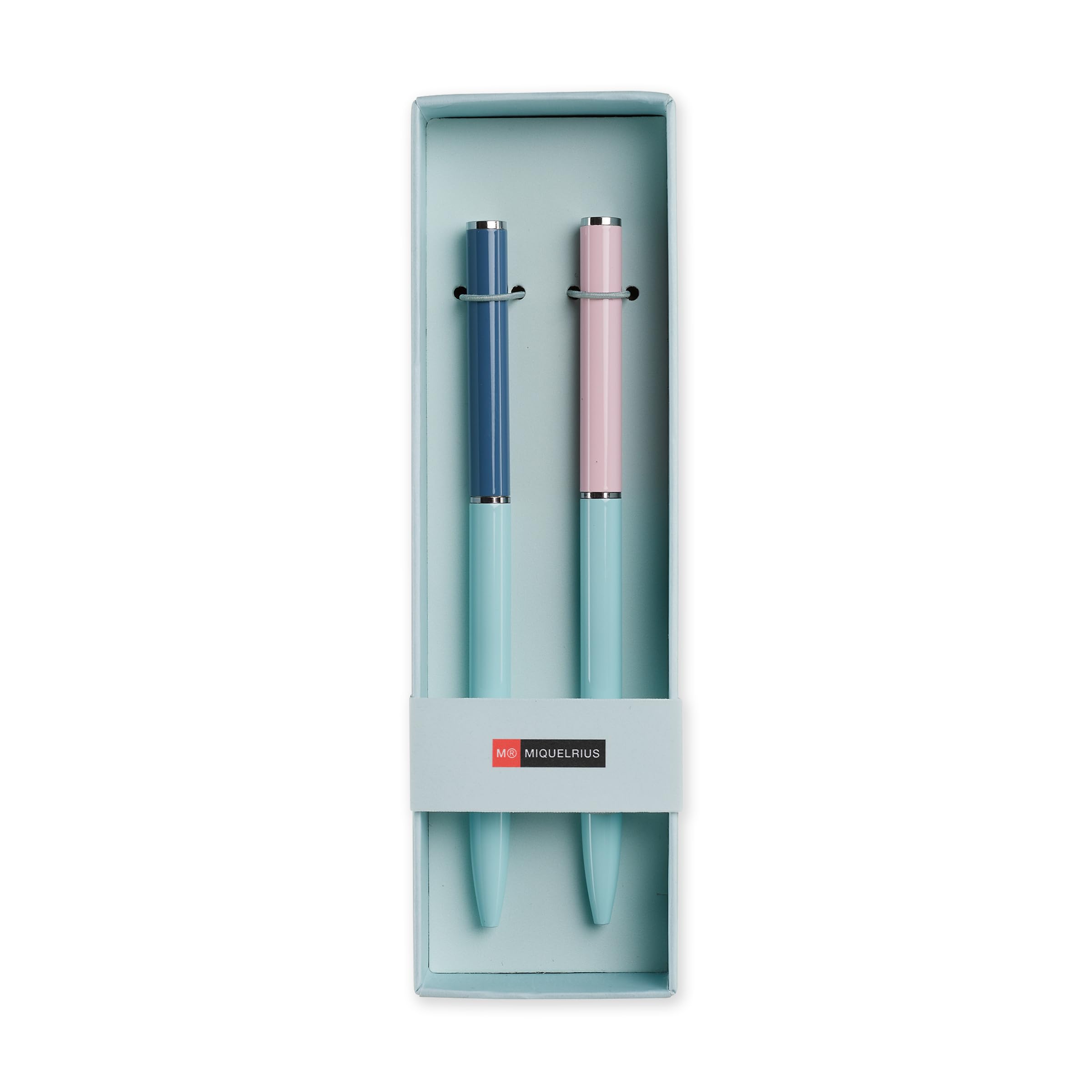 Miquelrius - Set of 2 Blue Pens, Optimal for School Supplies, Ballpoint Pen 0.7 mm, Office Material, Pretty Stationery, Rotating Pen, Pink/Blue