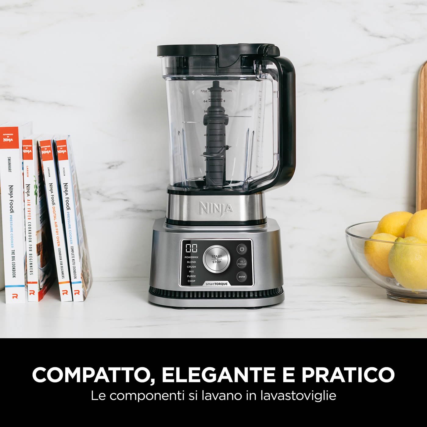 Ninja Foodi Frullatore Power Nutri 3 in 1,1200 W, caraffa da 2,1L, tazza 700ml e ciotola 400ml con Power Paddle, per frullati, creme dense e bibite ghiacciate, argento, CB350EU