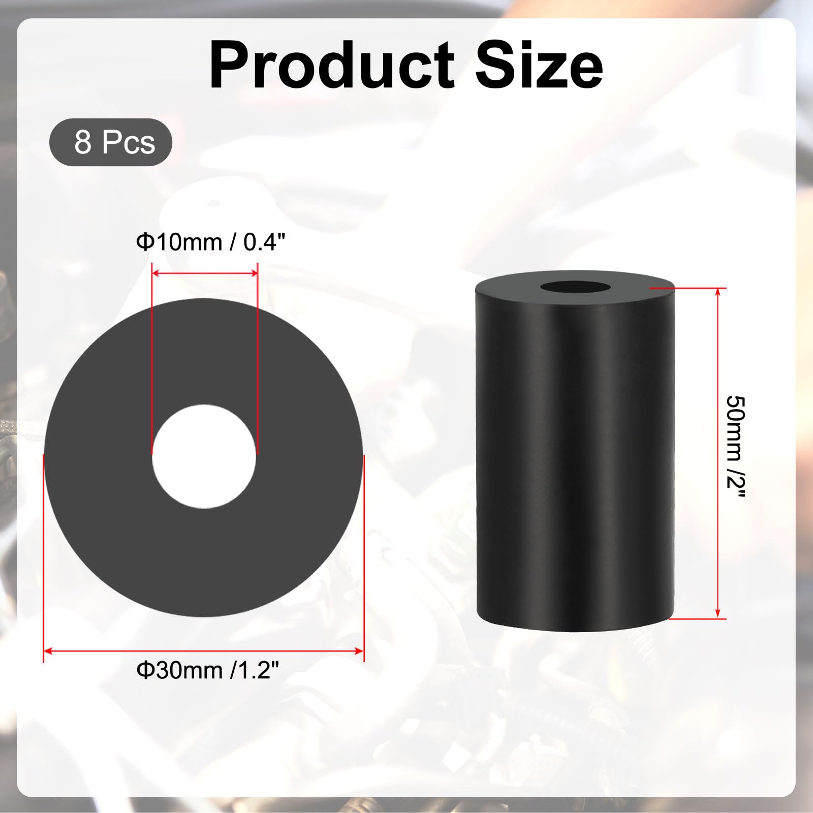 PATIKIL Multi Purpose Rubber Spacer, 8 Pcs 10mm ID x 30 OD x 50mm T Neoprene Round Anti-vibration Isolation Pads Isolator Rubber Bushings Spacer Washer for HVAC Bolts Car Accessories - Image 2