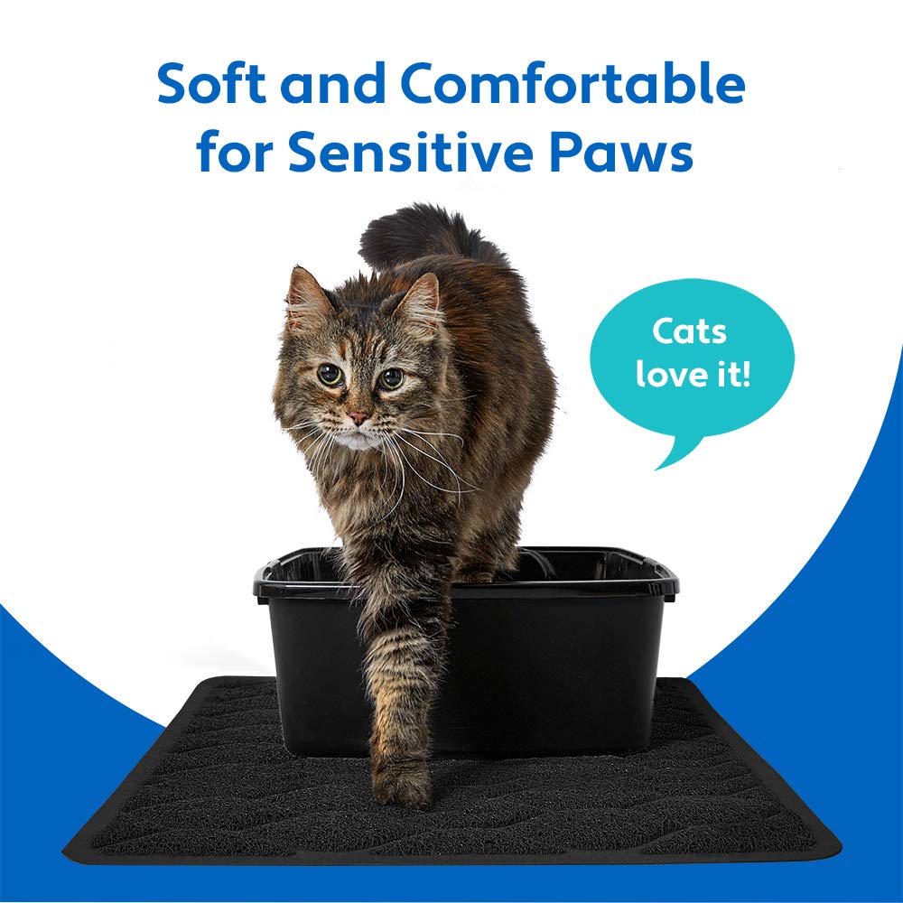 MIGHTY MONKEY Waterproof BPA Free Cat Litter Box Trapping Mat, Easy Clean Floors, Textured Backing, Soft on Sensitive Kitty Paws, Cats Accessories, Less Waste, Stays in Place, 24x17, Black