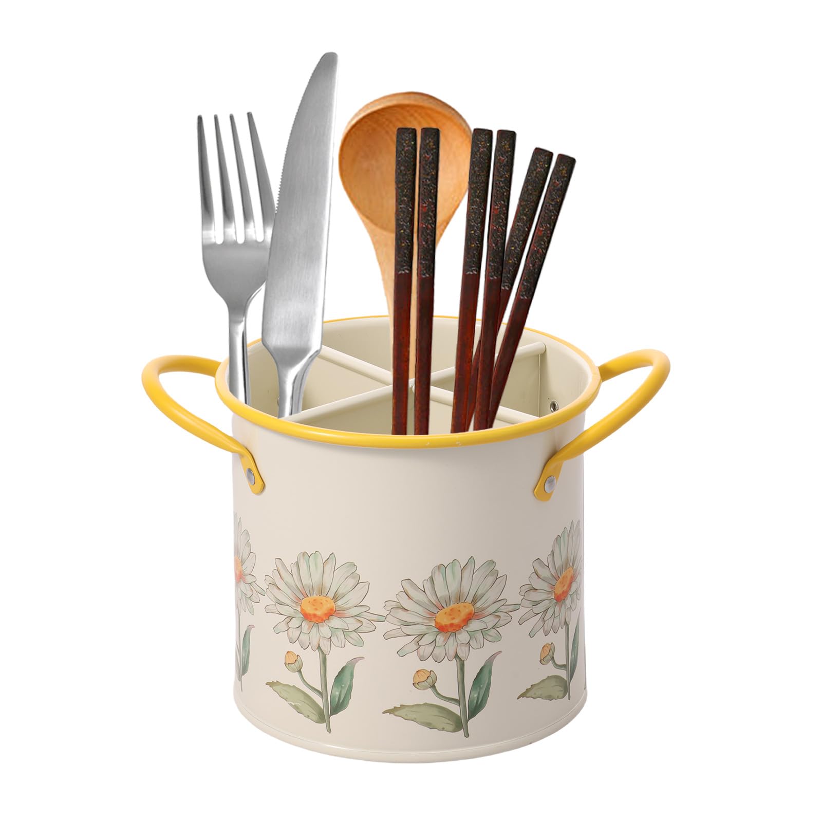 Nzwbshssp Flower Kitchen Utensil Holder 4-Compartment Cutlery Holder Metal Farmhouse Countertop Silverware Organizer Decorative Kitchen Tableware Organization For Spoons Forks Chopsticks Spatula Kitchenware(Flower)