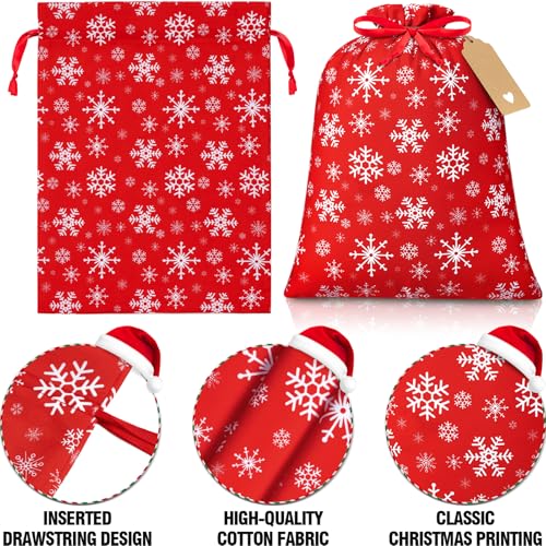 10 PCS Christmas Drawstring Gift Bags with Tags, Red and White Xmas Gift Bags Assorted Sizes Bulk, Large Medium Small Holiday Gift Bag Fabric Wrapping Bags for Xmas Presents Party Favors Decor Goody by FLOE - Image 7