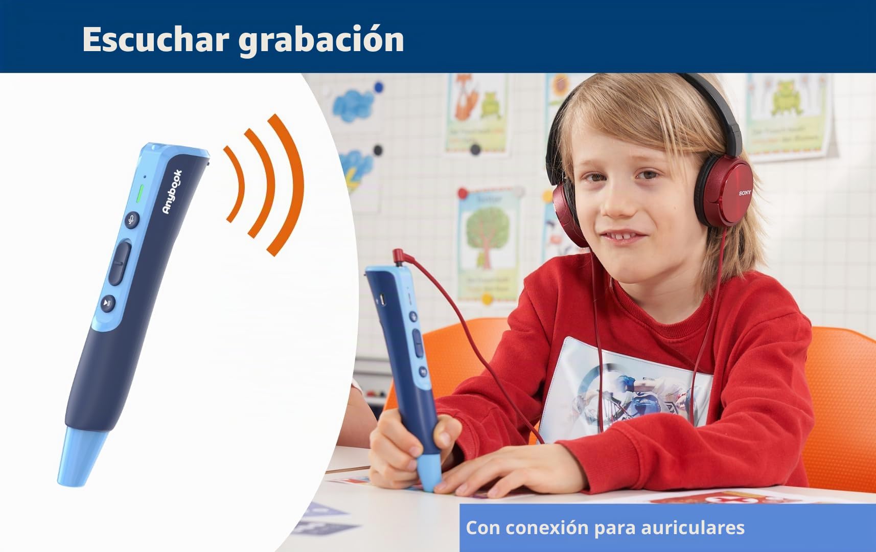 El lápiz de audio con función de grabación y reproducción, como ayuda de aprendizaje para la escuela primaria secundaria, logopeda, lector de lápiz de reproducción individual (Anybook Pro