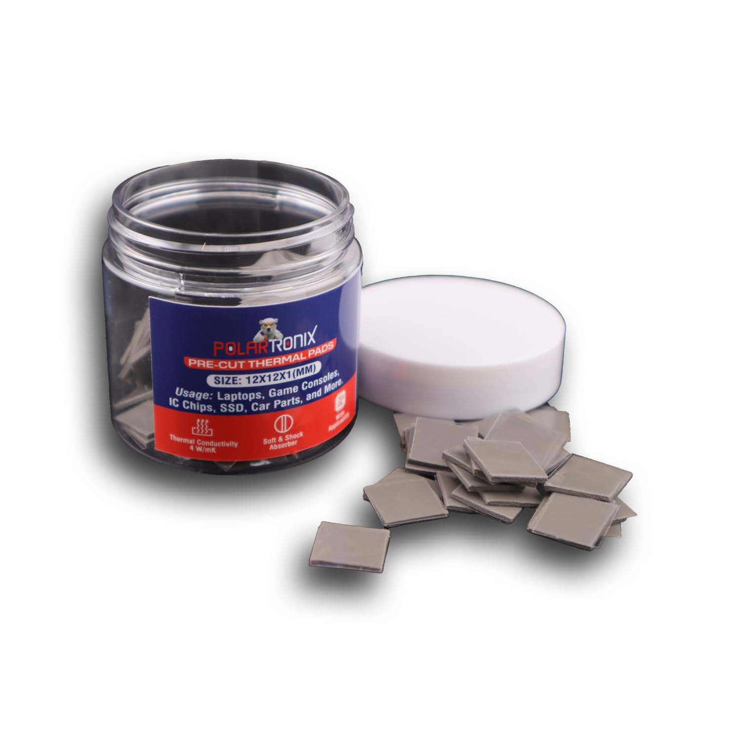 100 Pcs Pre-Cut Thermal Pads for Game Consoles, PS5 Ram, Memory, Computer Rams, Laptop IC Chips, Mosfets Coils Wide Applicable Pack of 100 / 12x12x1mm