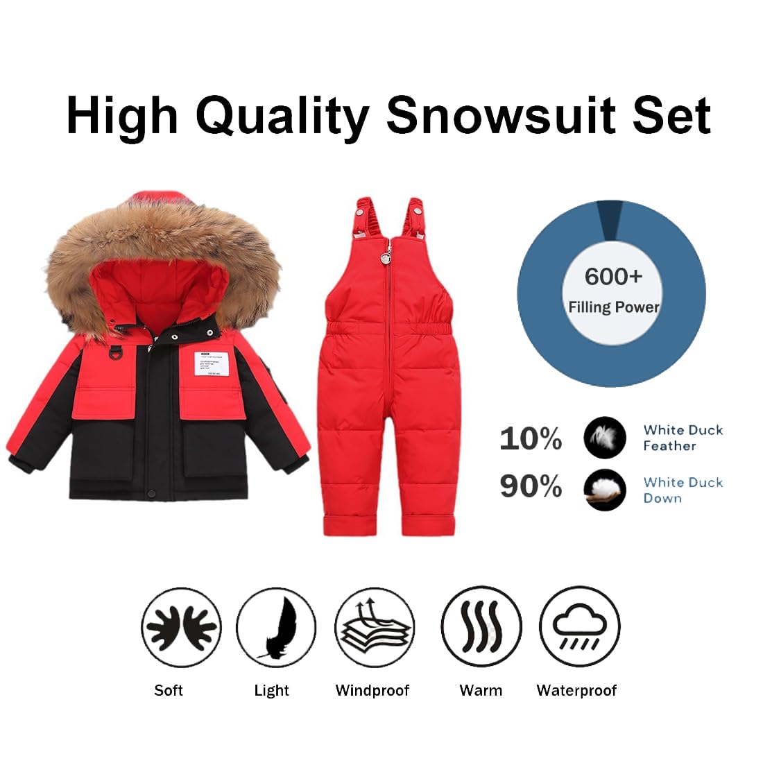 Baby Mädchen Jungen Schneeanzüge Bekleidungsset Winter Kinder 2tlg Daunenjacke Mantel mit Schneelatzhose Lätzchen Hose Kleinkind Skianzug Kleidung