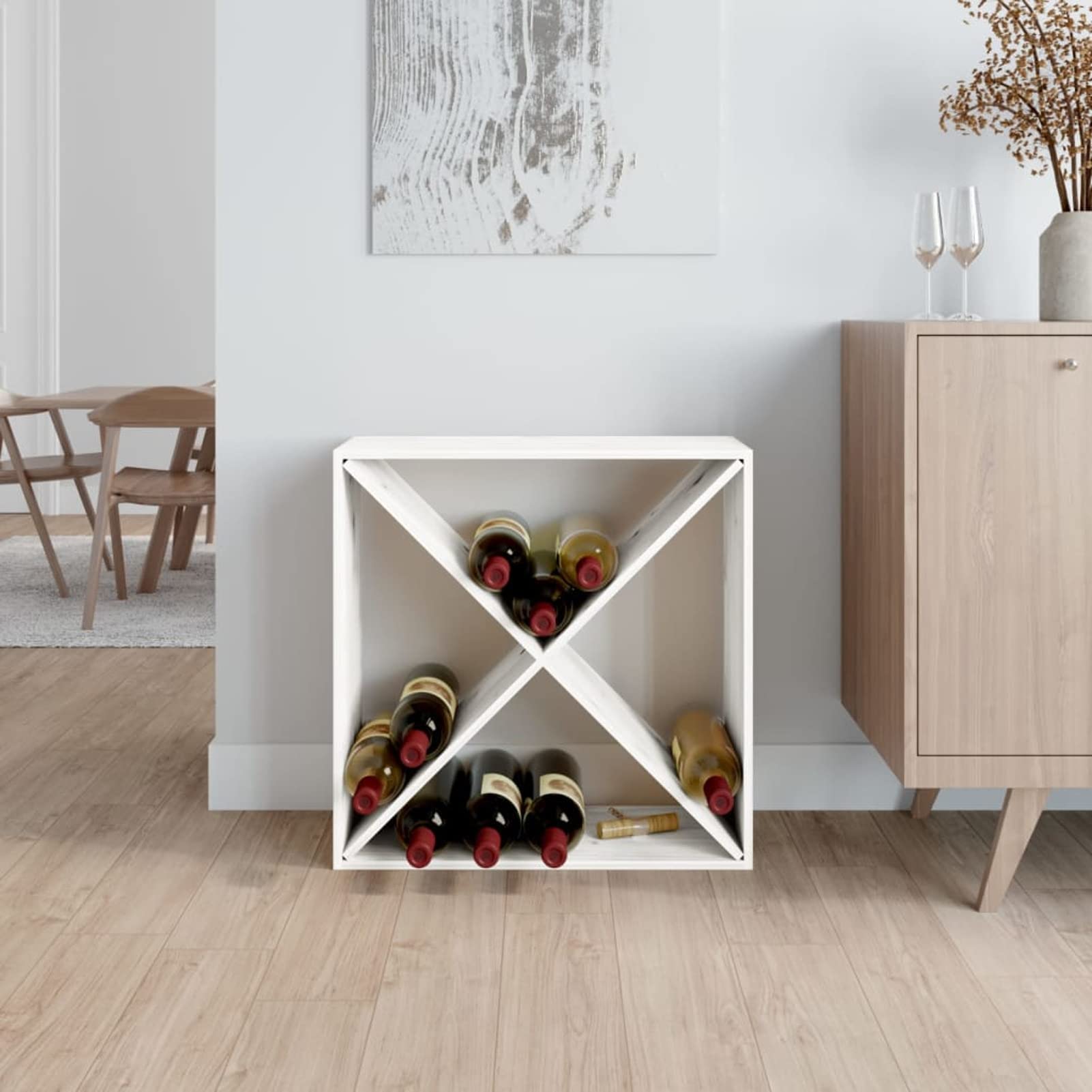ShGaxin Botellero, Botellero Vino, Botellero Cocina, Wine Rack, Estante Vino, Soporte Botellas Vino, de Madera Maciza de Pino Blanco 62x25x62 cm