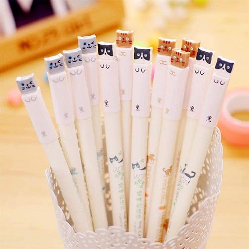 sencoo Paquete de 12 bolígrafos de tinta de gel azul, bonitos bolígrafos de gato de 0.020 in Kawaii para estudiantes, regalo escolar, premio