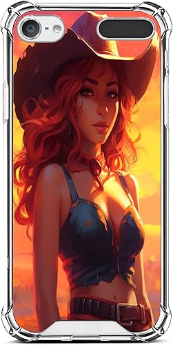 Miniatura 2 de KOLHUBI Clear Phone Case for iPod Touch 567 Designer Cowgirl-Art cc1 Exquisite Pattern Design Shock-Resistant Anti-Fall Protective Transparent Shell