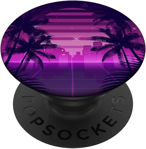 Retro Synthwave Vaporwave 80s Style Design - Palmeras PopSockets intercambiables PopGrip