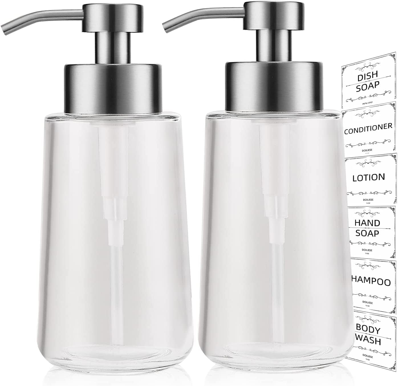 Glass Soap Dispenser with Pump, AntiRust Bathroom Soap Dispenser Set