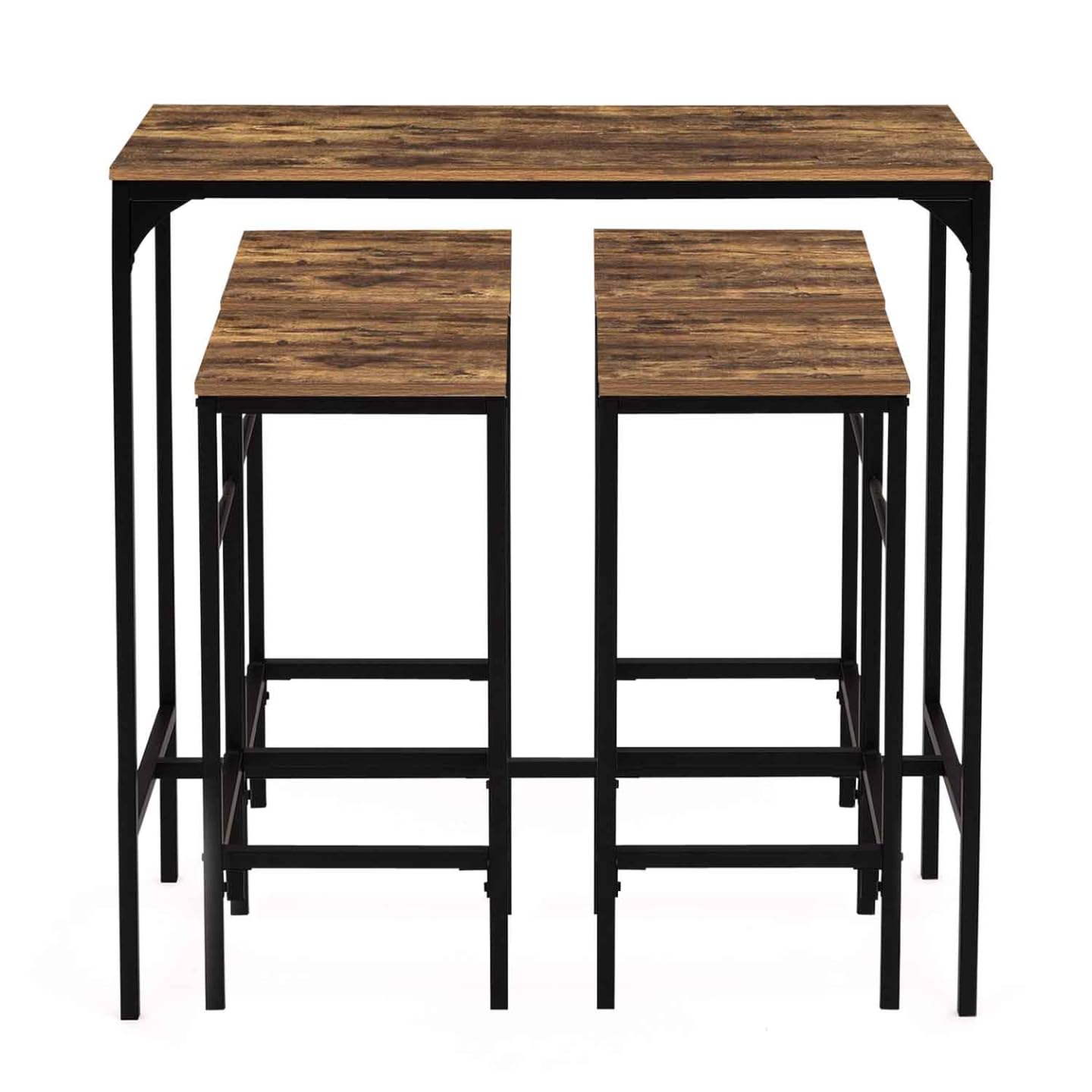 IDMarket - Mesa alta de bar Dayton 100 cm y 4 taburetes, madera oscura, efecto envejecido y negro, diseño industrial