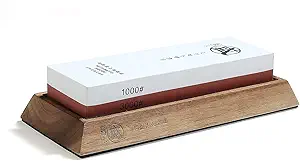 MITSUMOTO SAKARI Japanese Knife Sharpening Stone, Professional Double-Sided Whetstone 1000/3000 Grit, Kitchen Knife Sharpener Stones with Non-Slip Wooden Seat