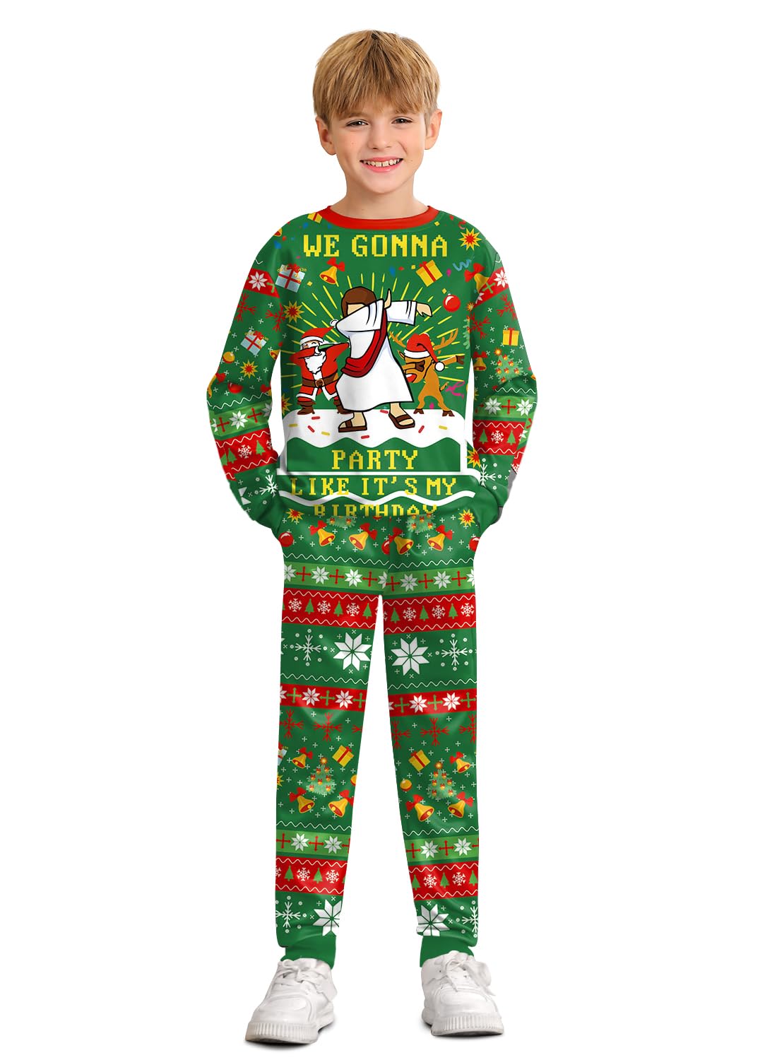 BesserBay Boys Funny Ugly Christmas 2 Piece Set with Graphic Sweatshirt and Pants 4-14 Years