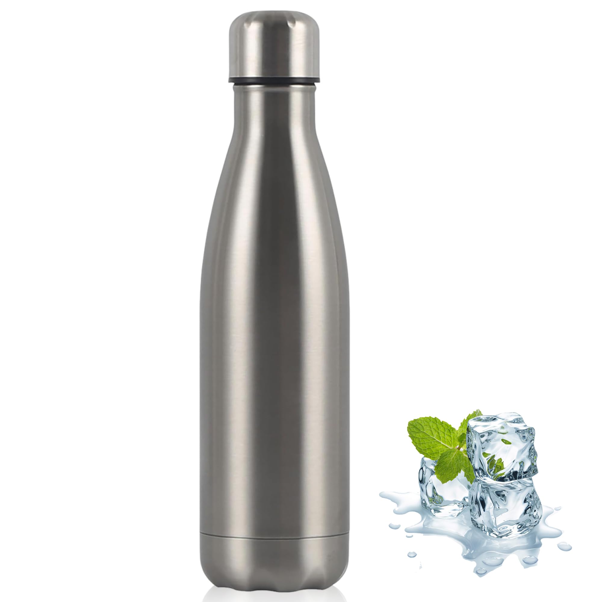 Stainless Steel Insulated Water Bottle 500ml, Double Wall Vacuum Flask – Keeps Drinks Cold 24H, Hot 12H, Leakproof, for Outdoor, Sports, Camping, Gym (Silver)