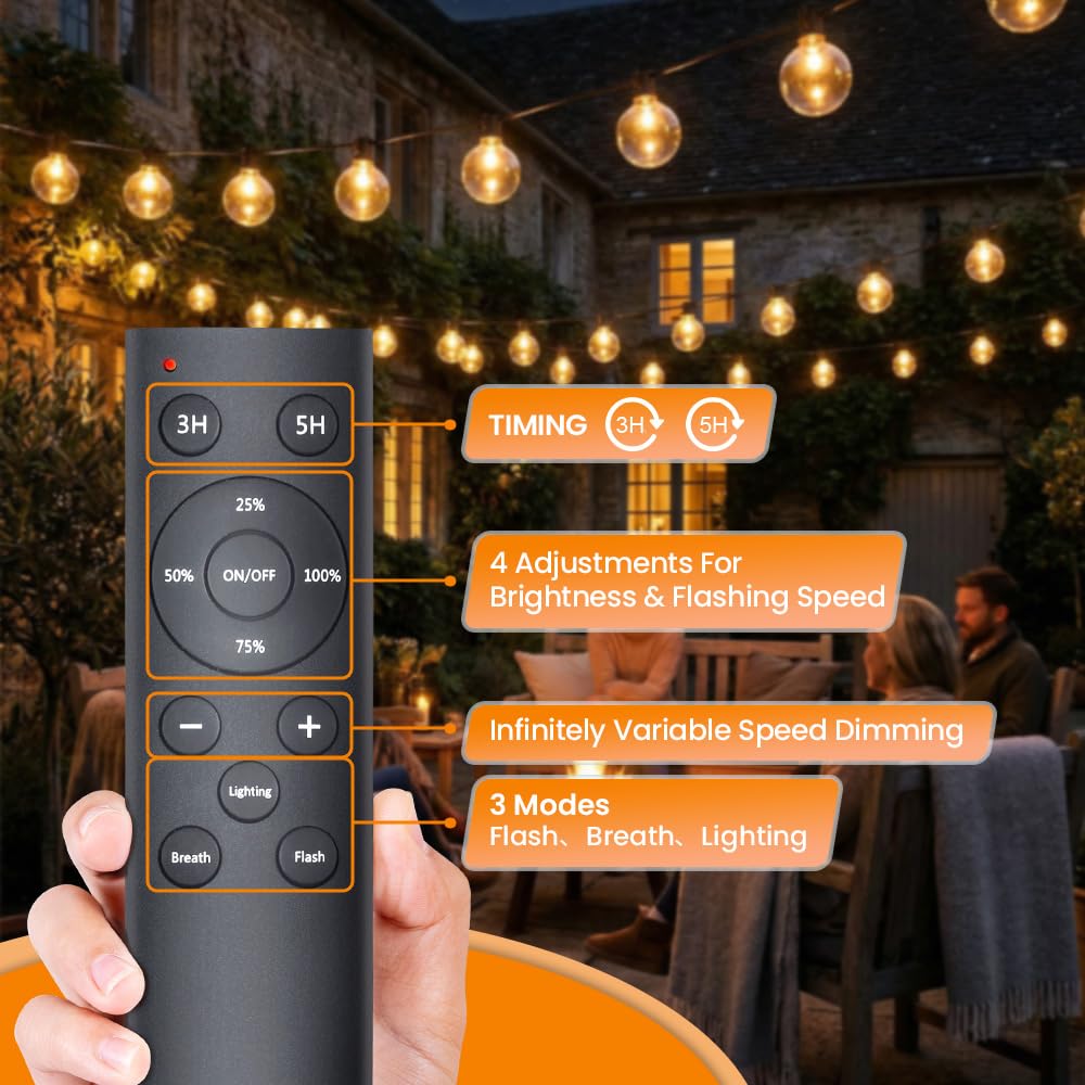 Lichterkette Led Außen Strom 60M - 60+2 G40 Glühbirnen Outdoor Lichterketten mit Timer Fernbedienung Wasserdicht Garten Beleuchtung Außen Innen Dekoration Balkon Hochzeit Party Pavillon