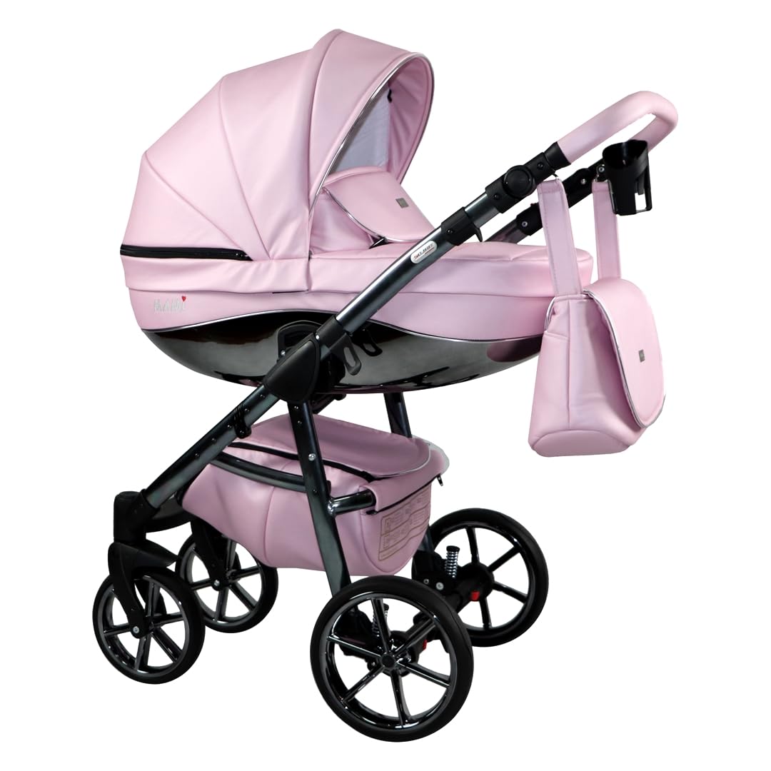 Passeggino MAMI Sojan BBtwin Trio 3in1 ecopelle e dettagli dorati argentati passeggino completo 3 pezzi (pink)