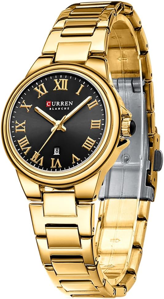 RNONDRY Women's Elegant Stainless Steel Watch for Women Quartz Wristwatch with Luminous Date Display, Small Wrists Gold Watches Birthday Christmas Gift for He