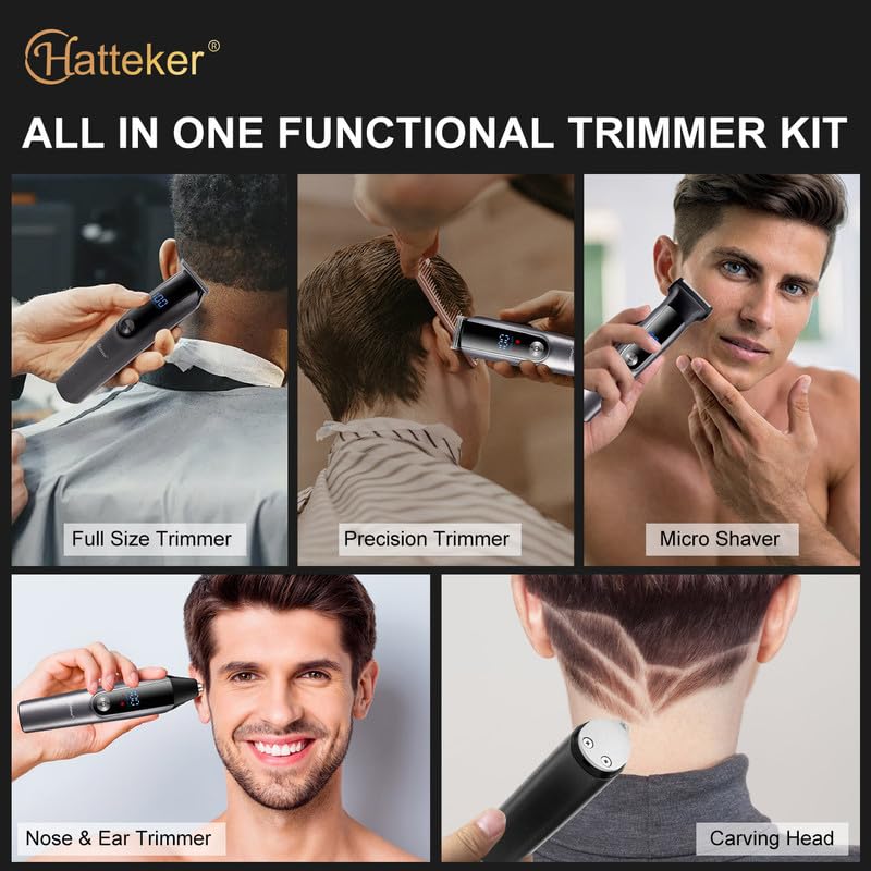 Hatteker HT-621 Trimmer showing various functional heads in use