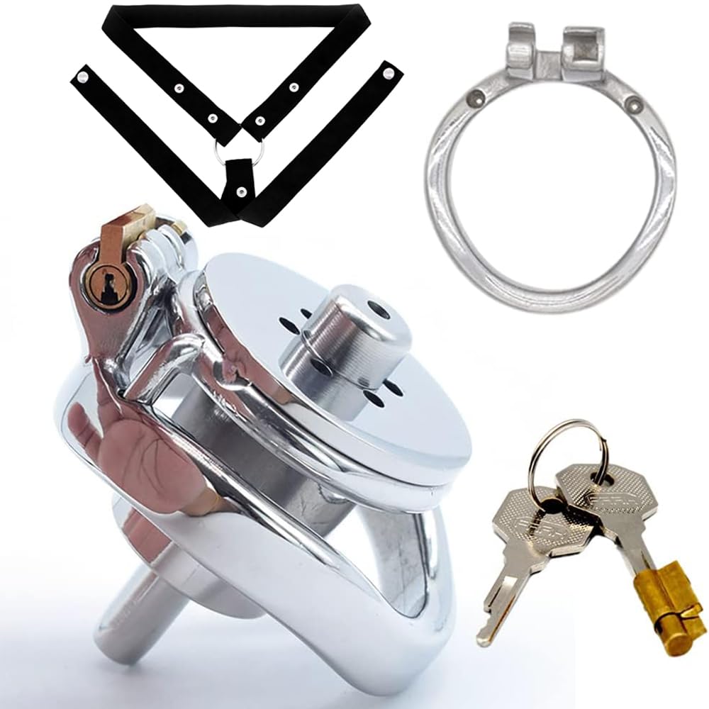 Adult BDSM Male Masturbators Stainless Steel Urethral Plug Chastity Device 4 Arc Rings Sizes with Catheter Contrary Cock Cage SM Penis Lock Exercise Extreme Bondage Sex Toy for Men (55mm+Belt)