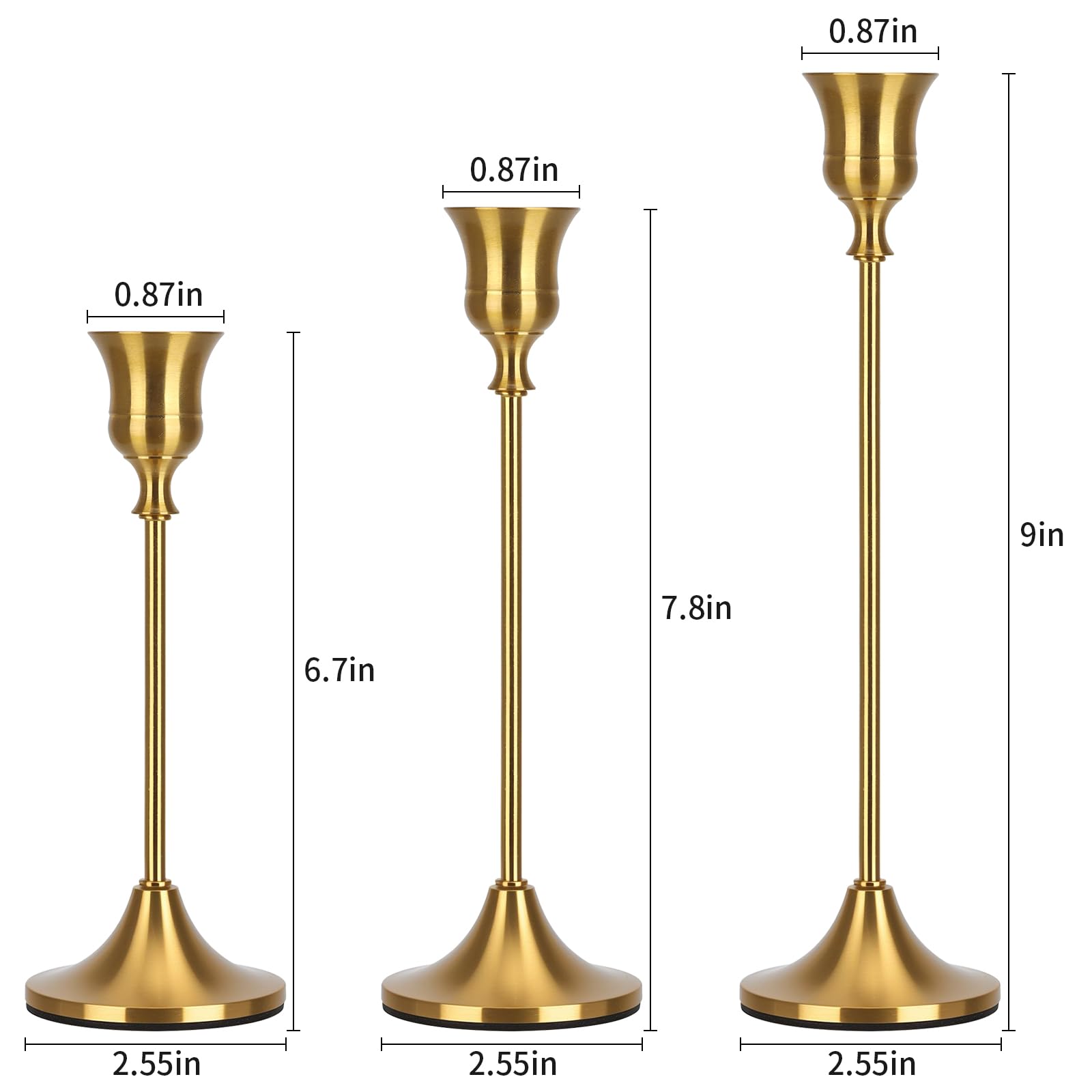 Candlestick Holders Taper Candle Holders, Candle Stick Holders Set of 3, Brass Gold Candlestick Holder, Candle Holder for Wedding Party Dining