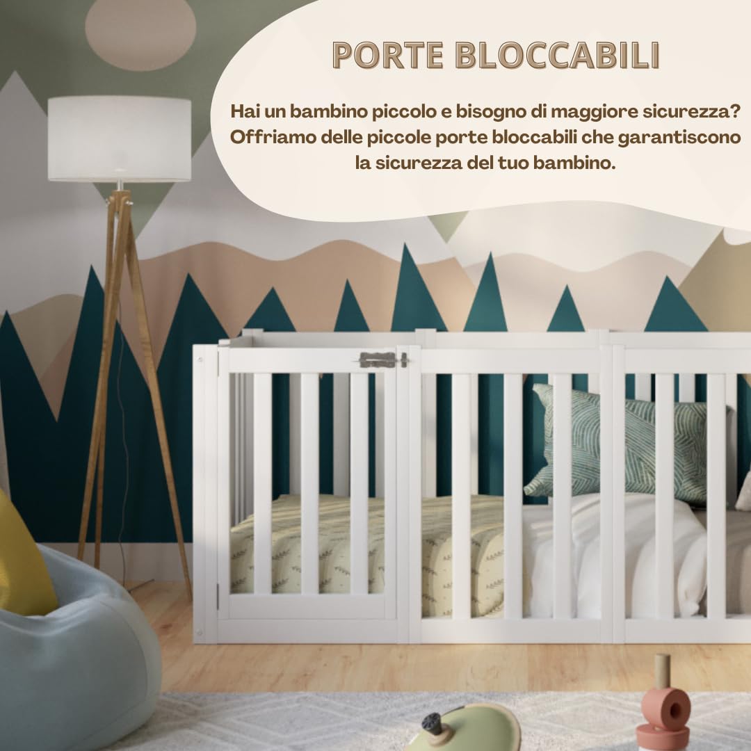 Letto per Bambini 180x90 cm – Letto Montessori a Pavimento con Alta Barriera di 73 cm Rimovibile – Legno Bianco con Superficie Liscia – Perfetto per Bambini e Bambine Crazy John