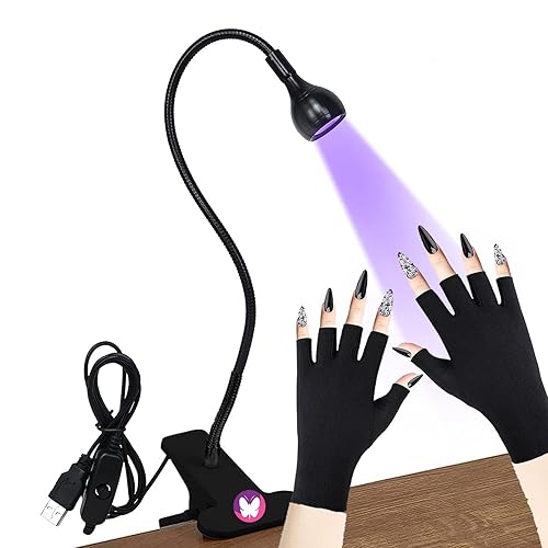 Lámpara LED de uñas con guantes, lámpara de curado de esmalte de uñas con clip de 3 W, mini gel X, lámpara de uñas portátil de cuello de cisne para