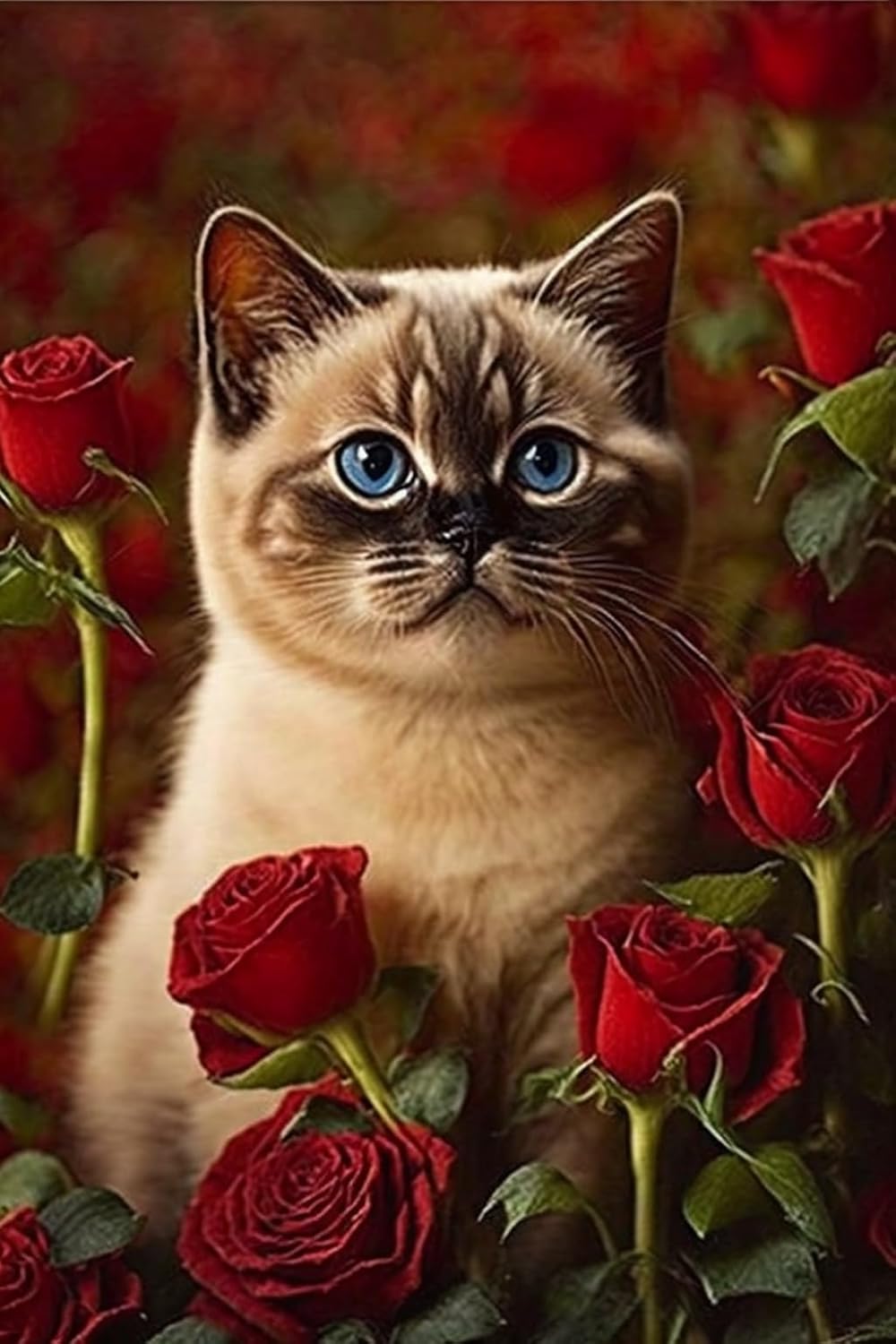 RMSGOZO 20 X 20 Inch Cat & Red Rose Diamond Painting for Adults - Vintage Oil Painting Animal, Full Drill Crystal Rhinestone Embroidery Craft Kits for Home Decor Gifts