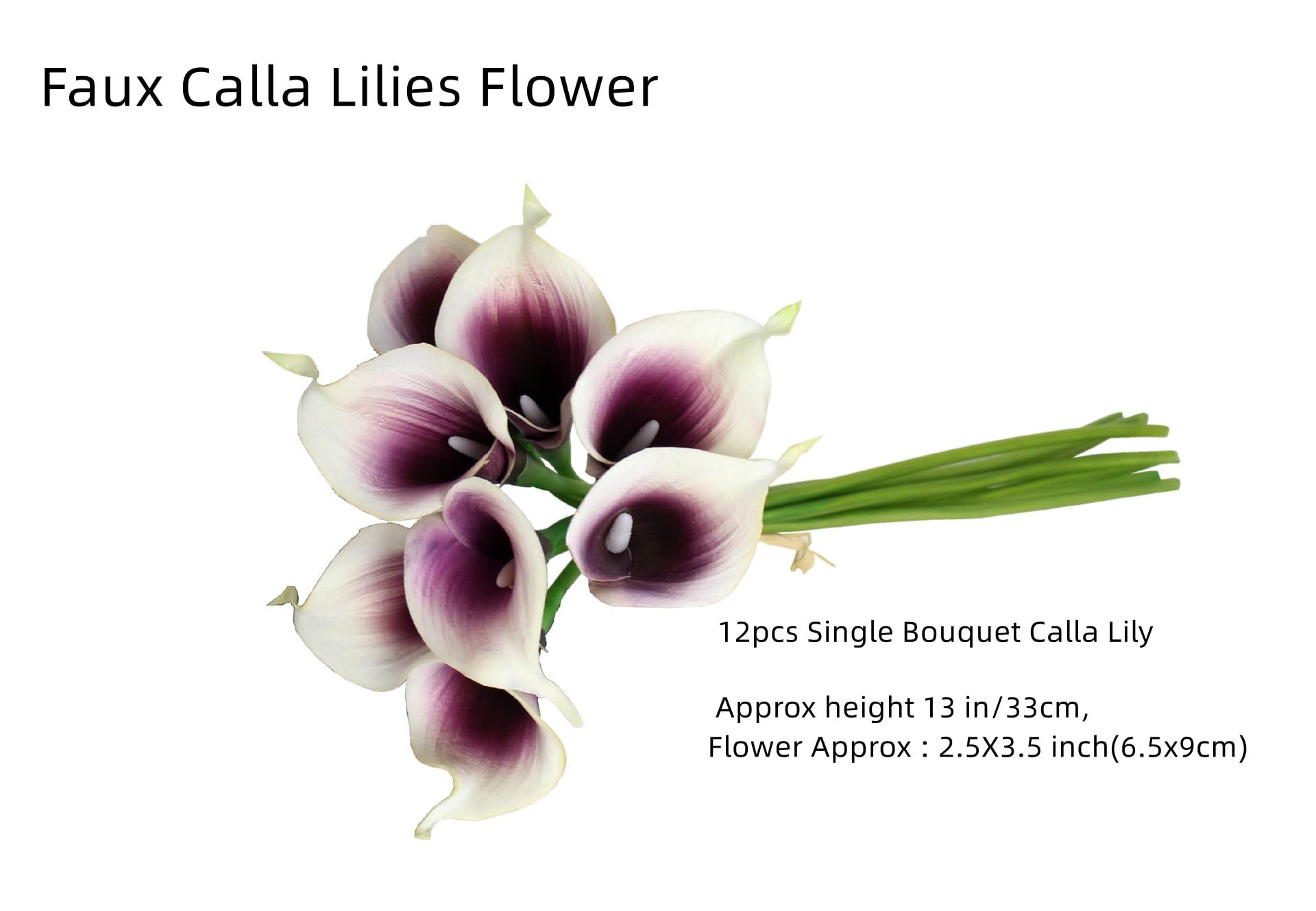 12pcs Artificial Calla Lily Flowers,13" Single Heads PU Flower Small Flower Bouquet Accessorie,Calla Lily Bridal Wedding Bouquet for Greenery Plants Indoor Outside Home Office Decor (Black in White) - Image 2