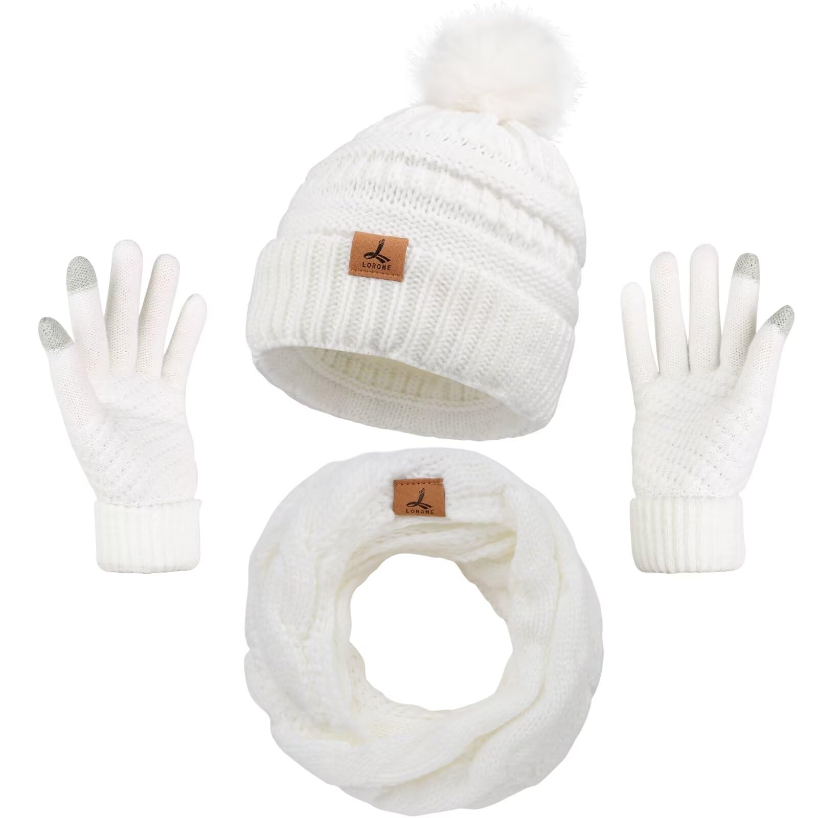 Winter Hat Scarf Gloves and Ear Warmer, Warm Knit Beanie Hat Touch Screen Gloves Set Winter Gifts Neck Scarves for Women