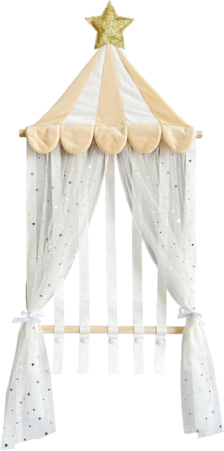 Hair Bows Holder, Hair Clips Storage Hanger Large Capacity, Hair Bows Organizer Wall Hanging for Girl Room, White Tulle Curtain Display, Wall Mounted Storage for Girls Headbands(Beige)