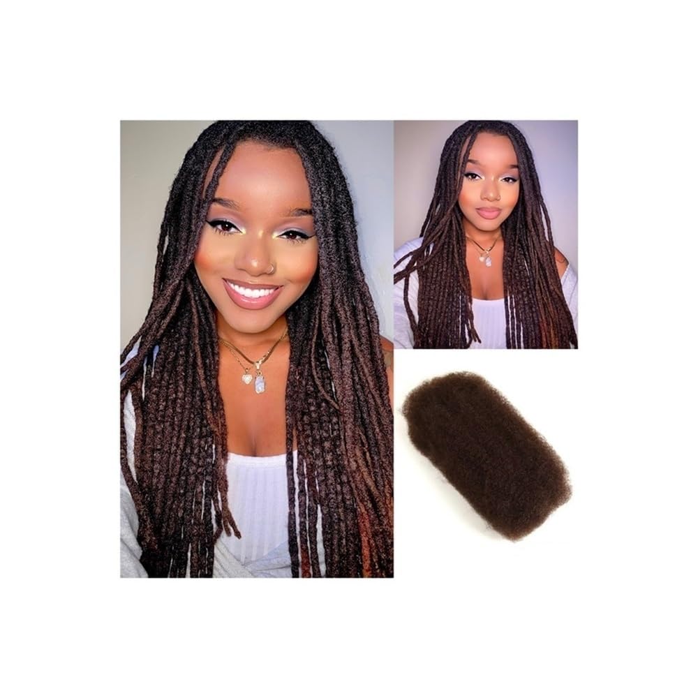 Ludzkie włosy w dużych ilościach do zaplatania, afro, kręcone, kręcone włosy, skręcane, 50 g/opakowanie, do przedłużania Micro Locs (brązowo-czarne, 35 cm)