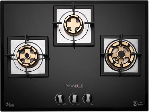 BLOWHOT Krypton 3B Battery Operated Built-Manual In Gas Hob Heavy Full Brass Burner|Multi Flame Function|Toughened Glass Top One Jumbo Triple Ring…