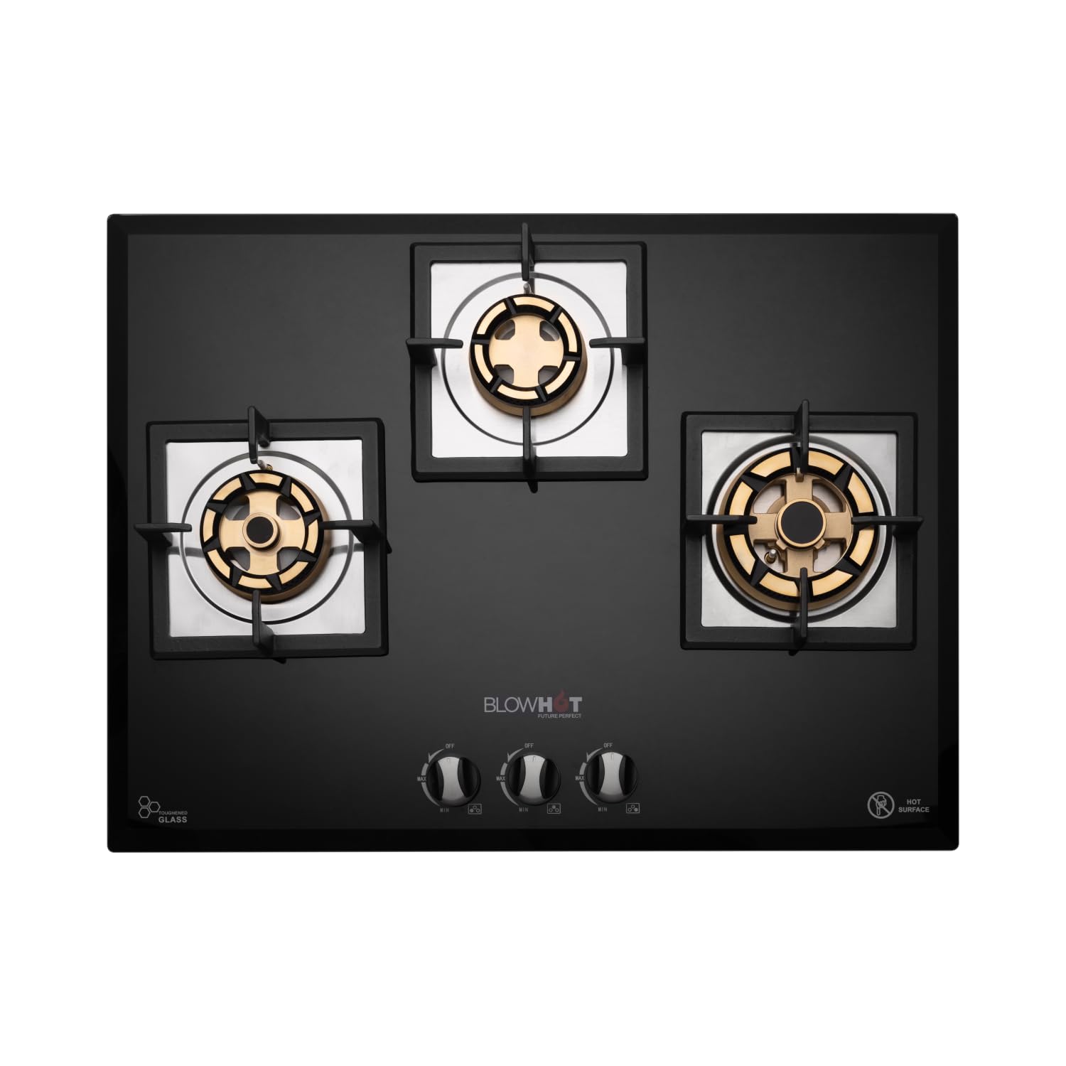 BLOWHOT Krypton 3B Battery Operated Built-Manual In Gas Hob Heavy Full Brass Burner|Multi Flame Function|Toughened Glass Top One Jumbo Triple Ring One Double Ring And One Small Brass Burner -Black-image-42