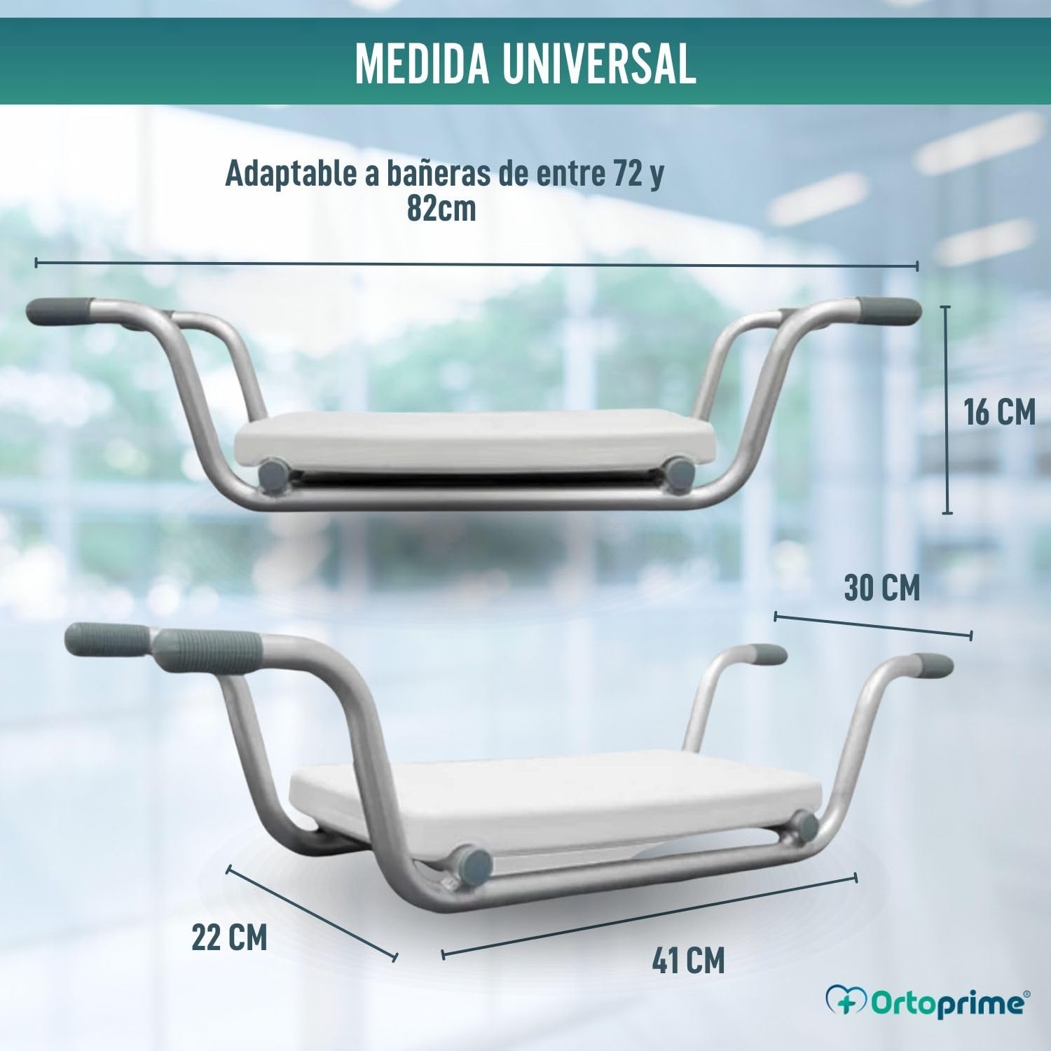 OrtoPrime Asiento de Bañera Adulto Antideslizante - Tabla Bañera - Silla Bañera Personas Mayores Ortopedia Baño - Tabla de Baño para Bañera de Seguridad