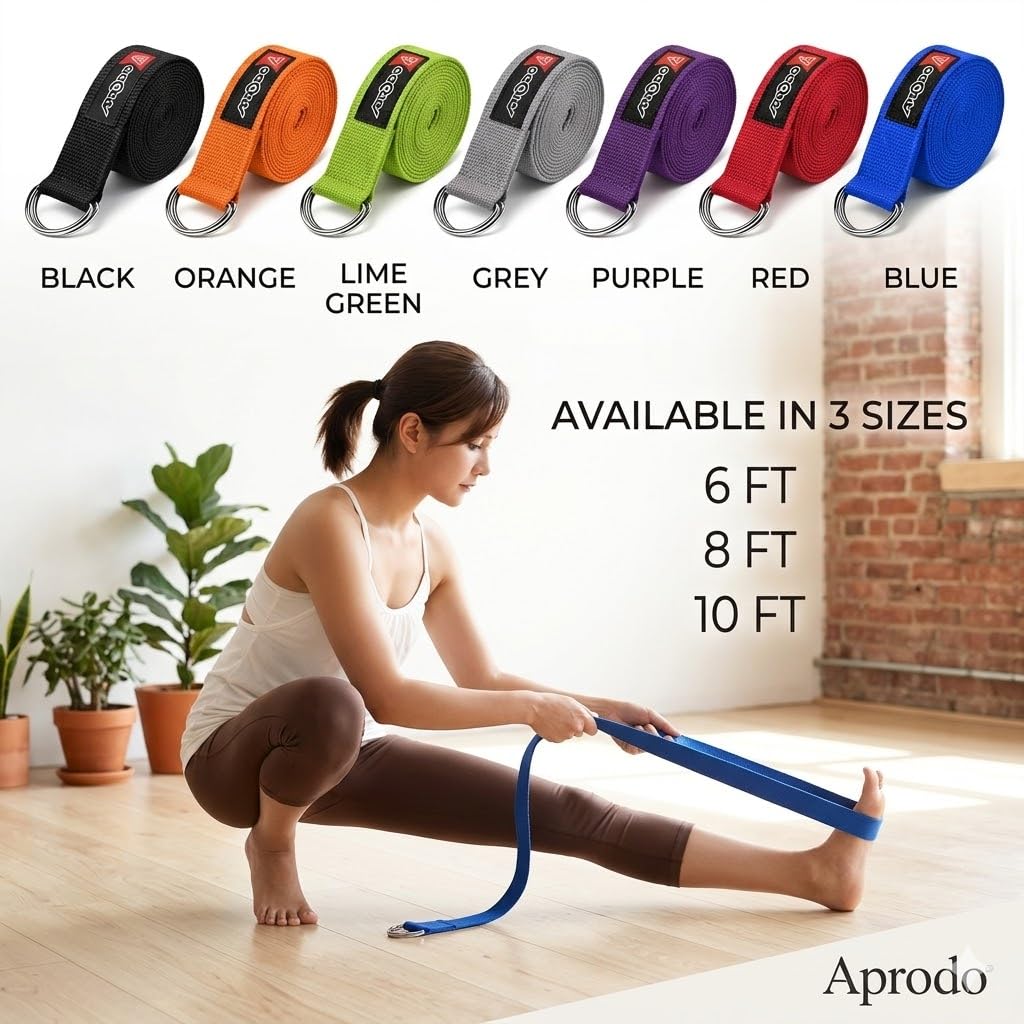 Aprodo Yoga Strap (6/8/10 Feet Size Option) 1.5" Width 100% Cotton Straps with Adjustable D-Ring Buckle, Best for Yoga, body Flexibility & General Fitness (PURPLE, 6 Feet (72 Inches)) 2