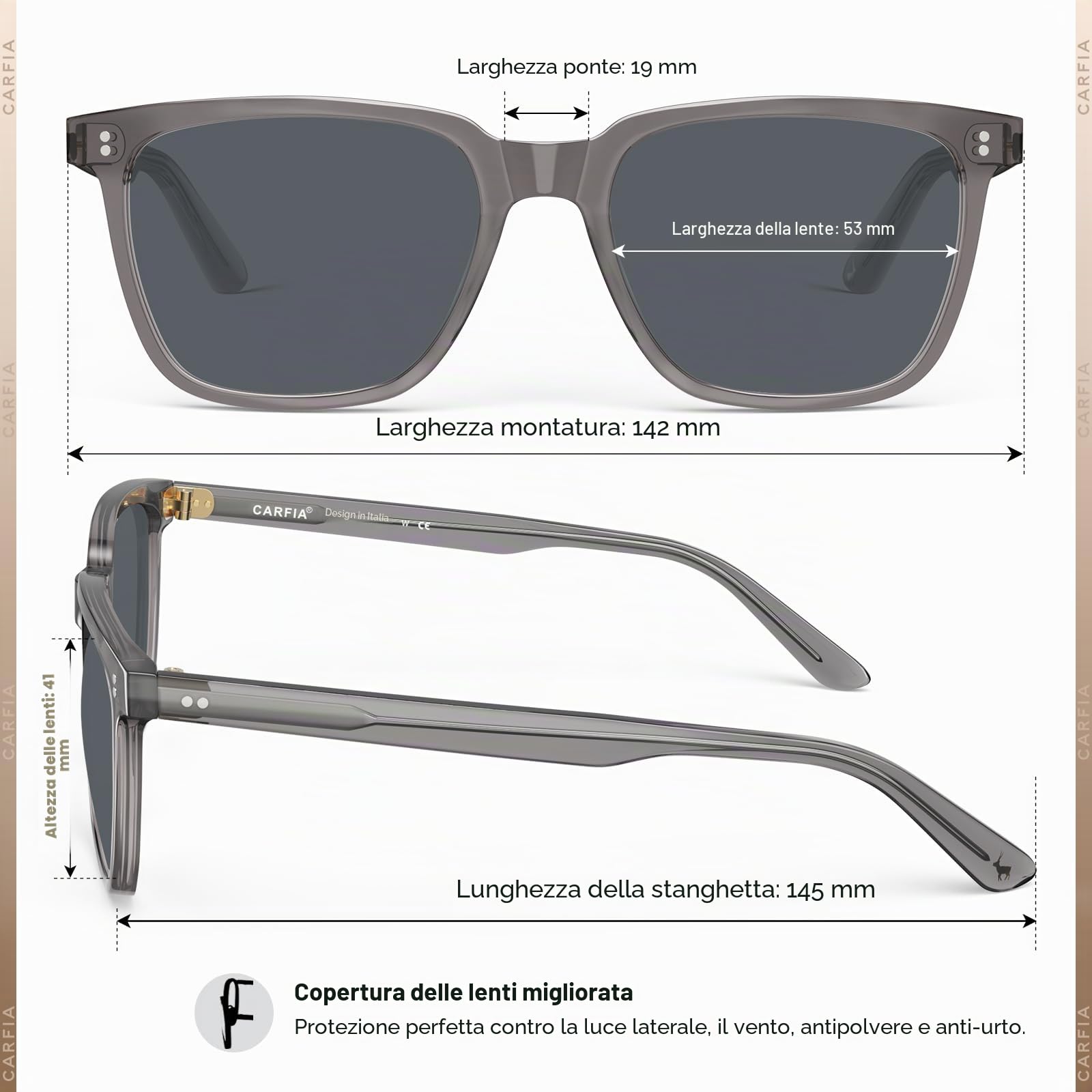 Carfia Vintage Polarizzati Occhiali da Sole da Uomo Protezione UV400 CA5354