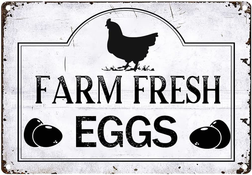 Farm Fresh Egg Metal Tin Sign Vintage Horizontal Outdoor Chicken Decor Retro Poster Plaque Coop Farm House Kitchen Fresh Egg Chicken Sign Wall Decor 8x12 Inch