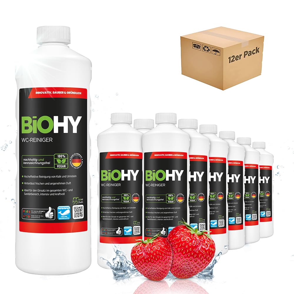BiOHY Środek do czyszczenia WC (12 x butelka 1l) | BARDZO MOCNY | Profesjonalny koncentrat organiczny | Gęsty żel czyszczący | Idealny na kamień moczowy (WC-Reiniger)