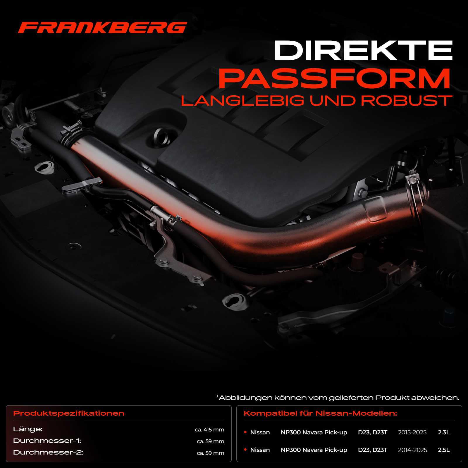 Frankberg Manguera de aire de carga Manguera Turbo Compatible con NP300 Navara Pick-up D23 D23T 2.5 dCi 2.3 dCi 2.3 dCi 4x4 2.5 dCi 4x4 2014-2025 Replace# 144634Sí.0A,144634Sí.0C