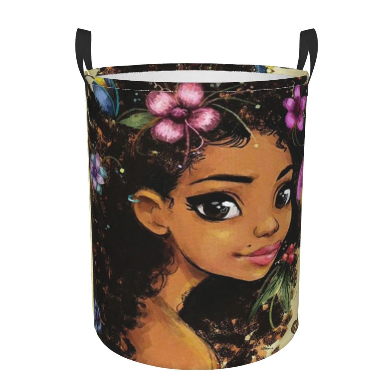 Cesto portabiancheria Rotondo Ragazza Nera Afroamericana Simpatico