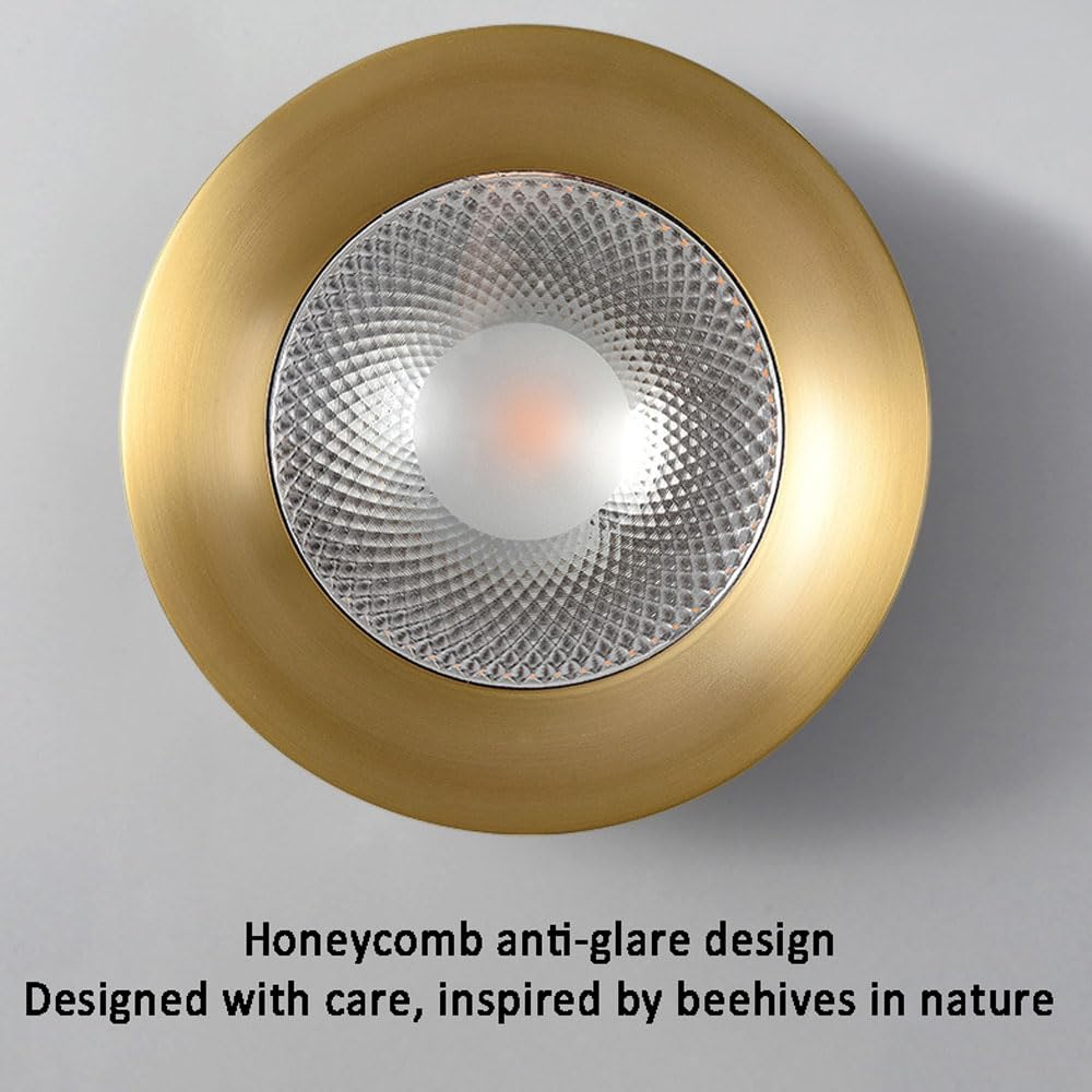 Oświetlenie wpuszczane LED, ściemnialne, lampa sufitowa LED 5 W/7 W, 3 temperatury barwowe w jednym, CRI95, listwa maskująca z szczotkowanego mosiądzu, lampa sufitowa LED,B-7W