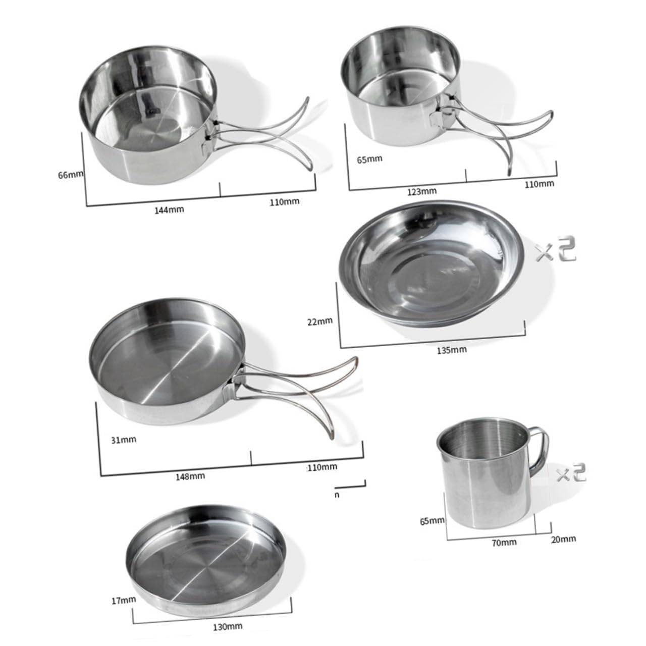 Set Stoviglie Campeggio 8 Pezzi in Acciaio Inox Portatile