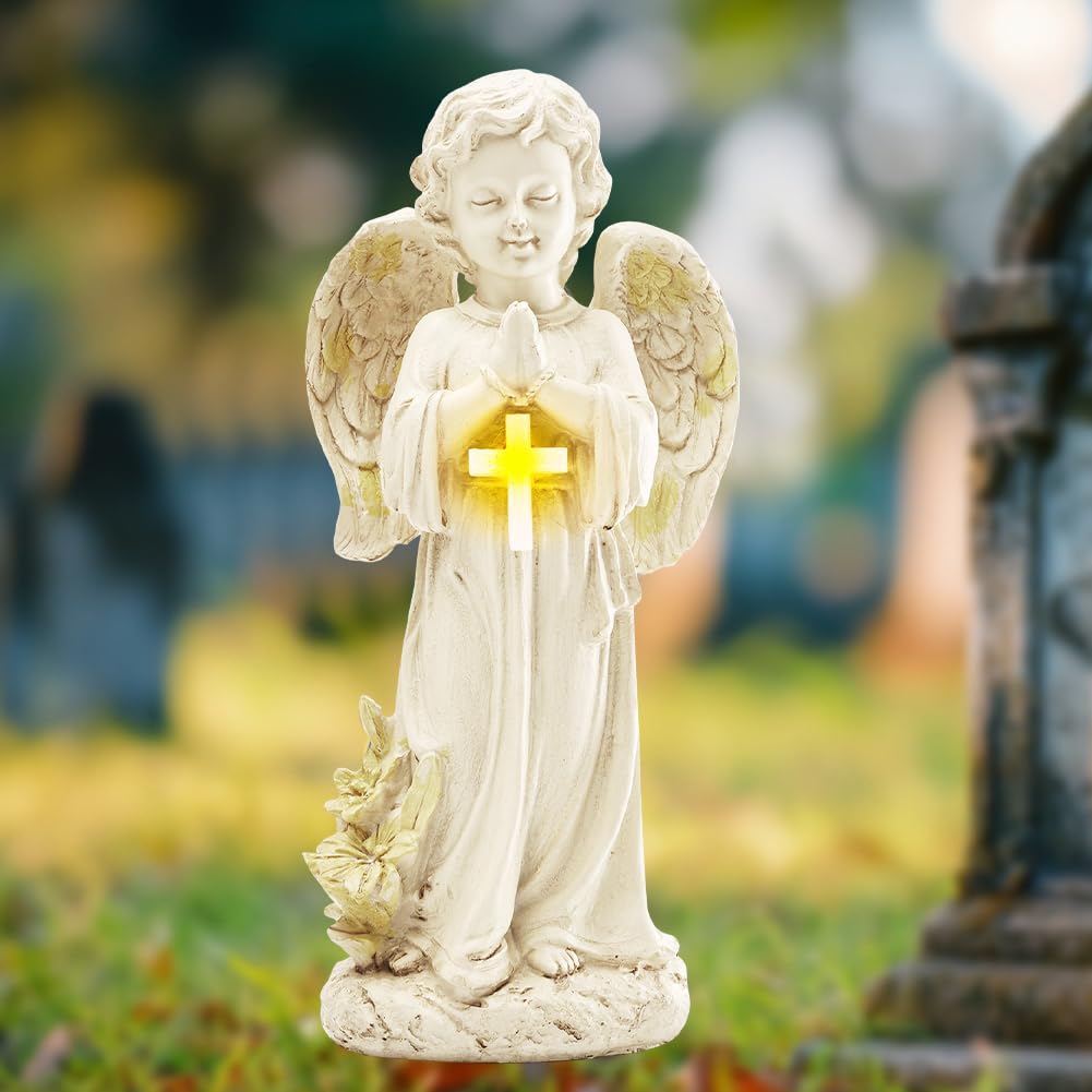 Solarna dekoracja ogrodowa anioł figurki ogrodowe, solarna statuetka ogrodowa anioła, figurka anioła stróża LED, wodoodporne rzeźby aniołów Fairy statuetki ogrodowe światło rzeźby anioła na jesienną