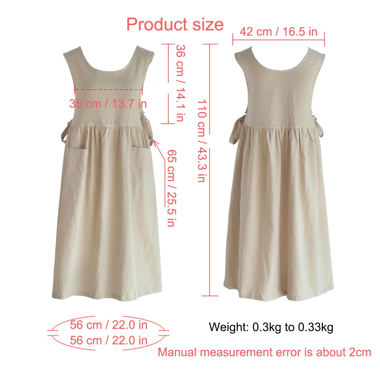 Damen Baumwollschürze Verstellbare Wasserdicht Kochschürze Mit 2 Taschen Für Koch, Küche, Zuhause, Restaurant, Cafe, Kochen, Backen, Gartenarbeit,Beige