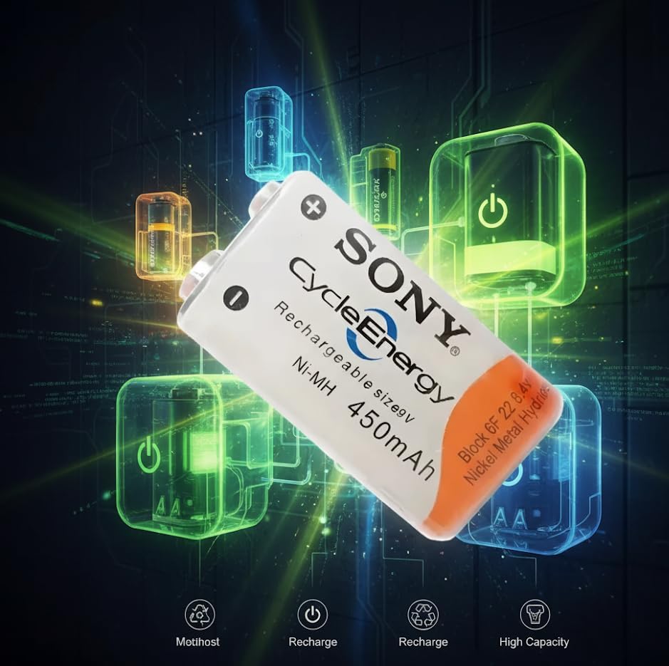 Image of Sony for 450mAh 9V Quick Rechargeable Ni-MH Cycle Energy Japan Technology Battery Upgraded Version (Pack of 1)