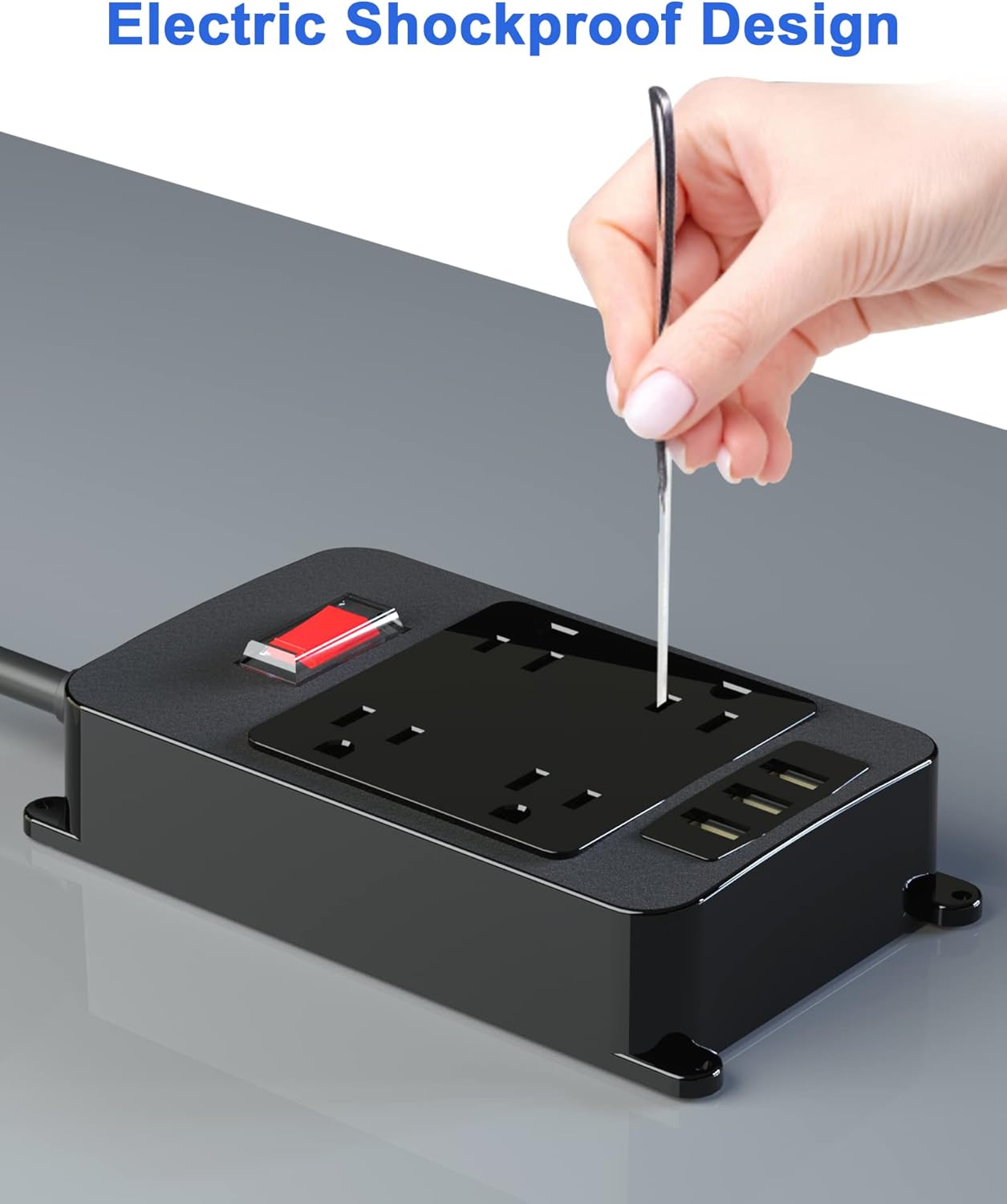 Outlet Extender, Waterproof Surge Protector Power Strip 6 Ft Cord, Outdoor Extension Cord with Multiple Outlets, 4 Wide Outlets, 3 USB Ports, Shockproof Overload Protection Black