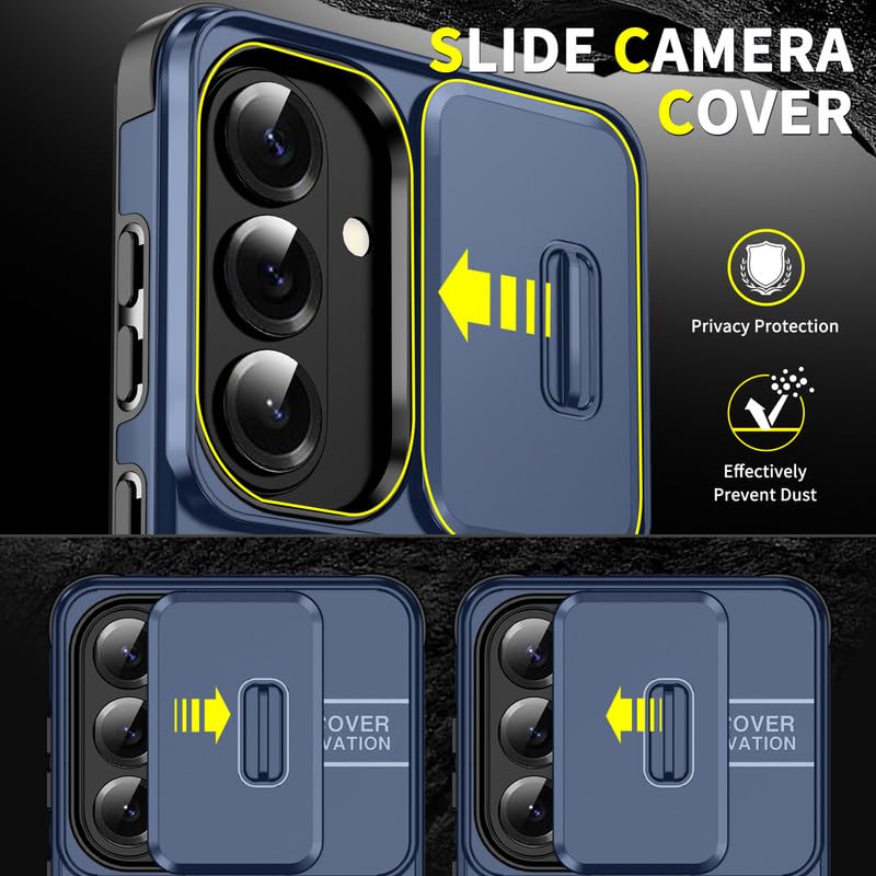 Image of LuxuryKase Shockproof Rugged Case for Samsung Galaxy S26 | Slide Camera Cover | 360 Rotating Ring Kickstand | Military-Grade Protection - Navy Blue