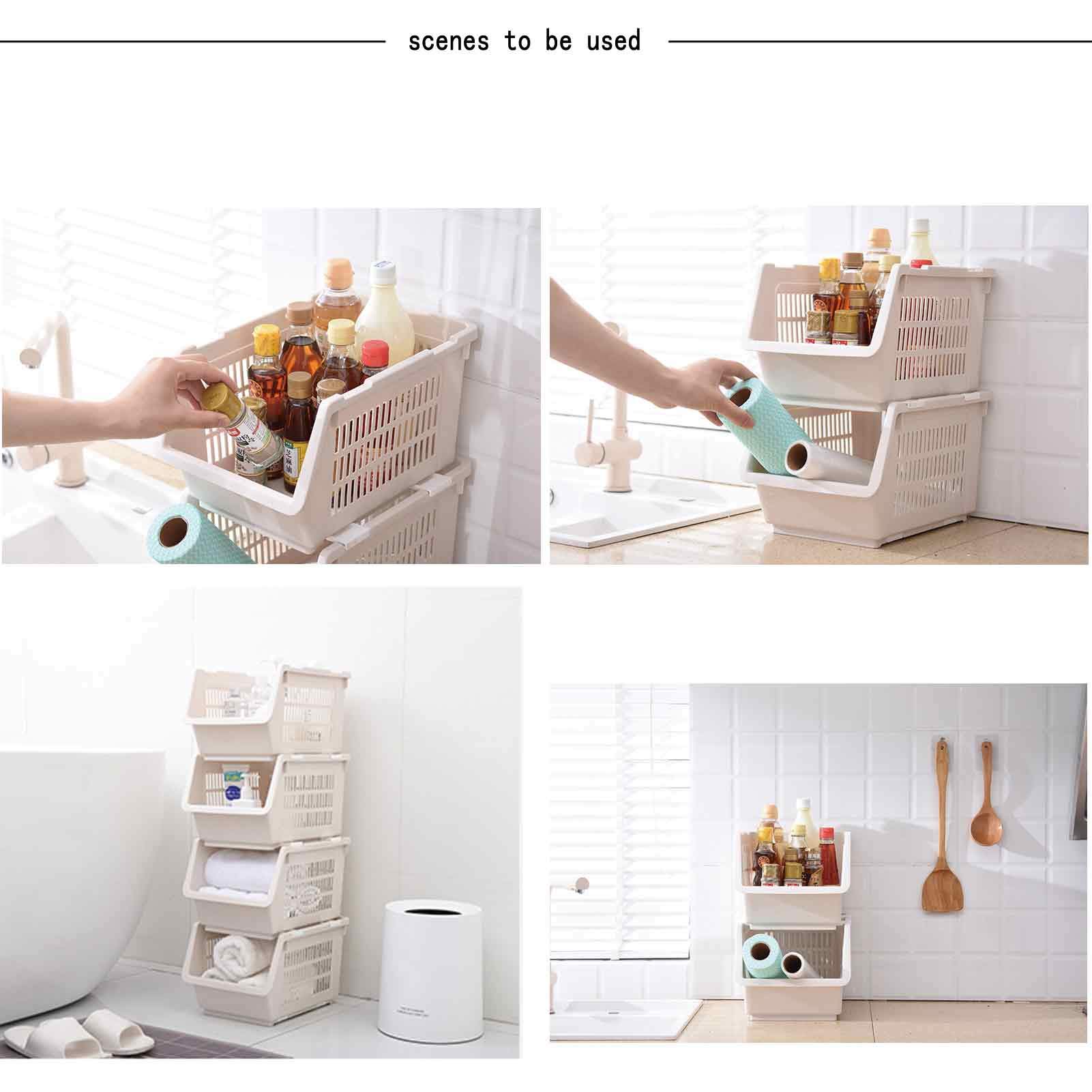 Cesta apilable para Cocina/Frutas/Verduras. Estante de Almacenamiento de plástico con diseño Hueco Multifuncional. Solución para Ahorrar Espacio en artículos de Aseo/baño.
